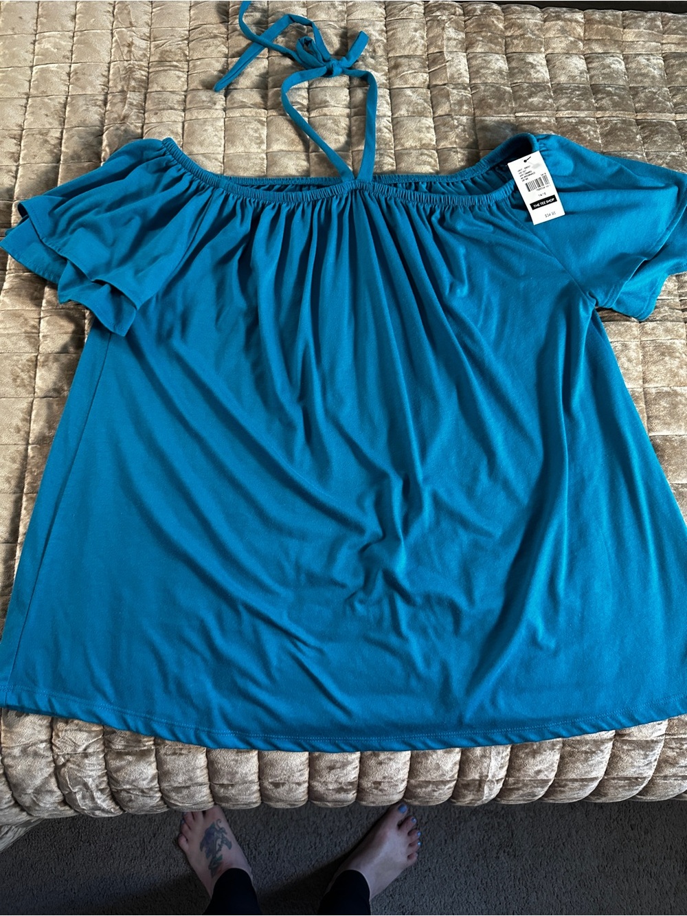 Lane Bryant Teal Off-Shoulder Halter Tie Top